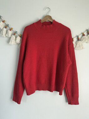 Ann Taylor Red Cable Knit Cotton Textured Slouchy Sweater XXL Preppy Cottagecore